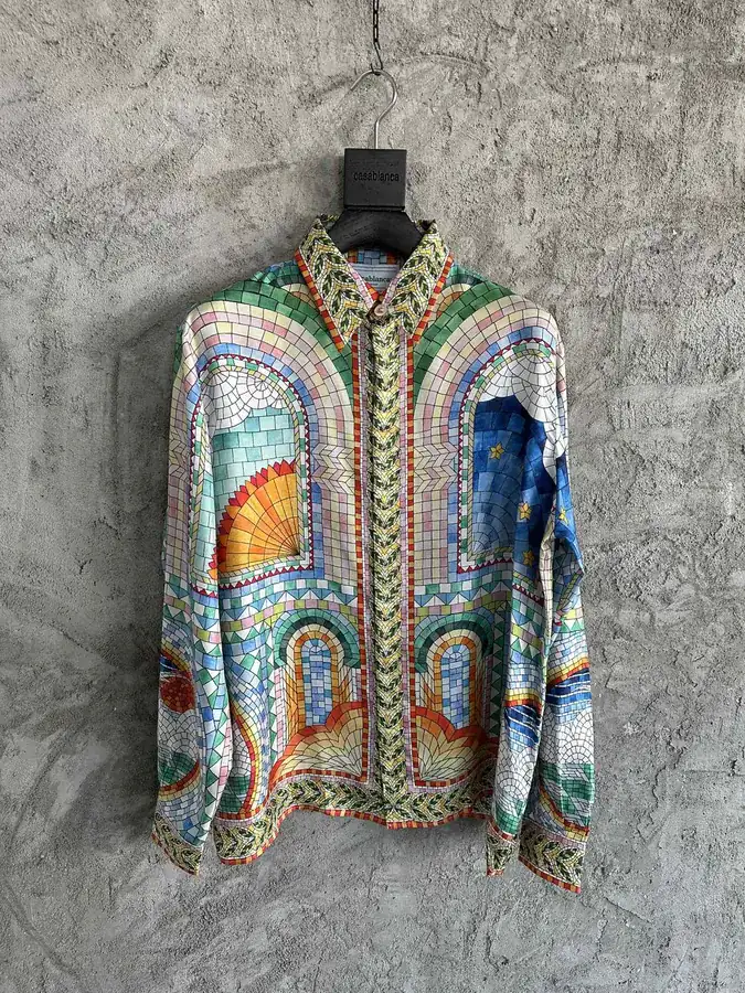 Casablanca 2024SS Mosaic Tile Pattern Silk Long Sleeve Shirt