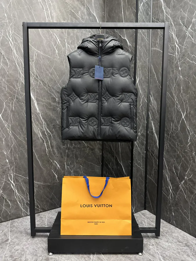 Louis 24 Tech Leather Monogram Down Jacket with Hood
