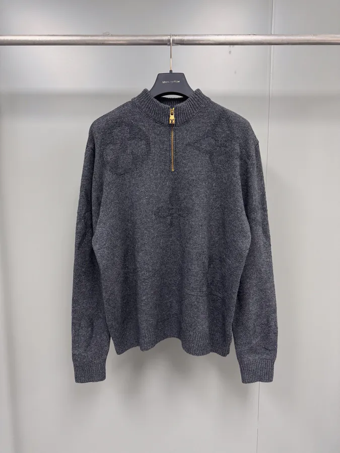24ss New Monogram Jacquard Half Zip Crewneck Sweater