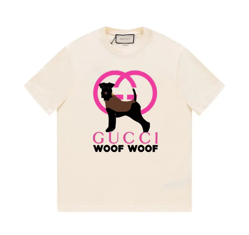 Dog Series Classic Pattern Cotton T Shirt with 'Woof Woof' Print