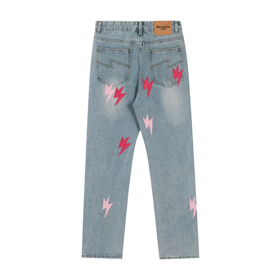 Amexnocap Colored Lightning Embossed Denim Jeans
