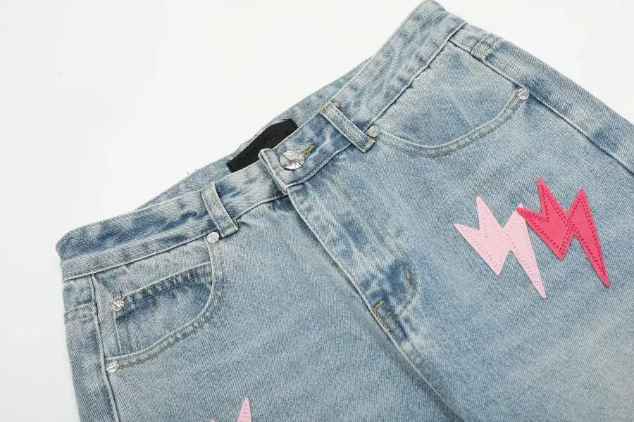 Amexnocap Colored Lightning Embossed Denim Jeans