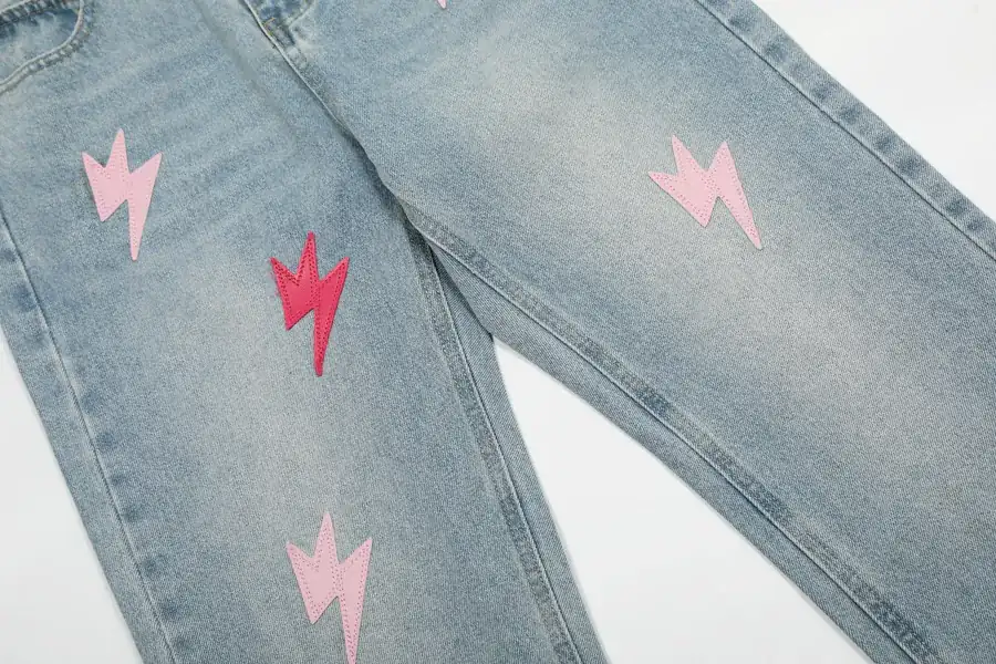 Amexnocap Colored Lightning Embossed Denim Jeans