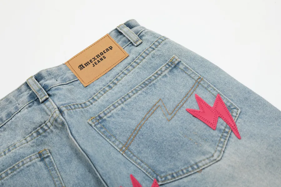 Amexnocap Colored Lightning Embossed Denim Jeans