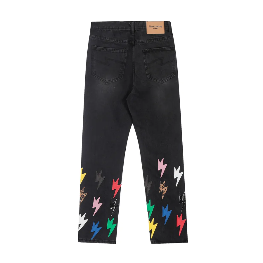 Amexnocap Color Flash Leather Patch Denim Jeans