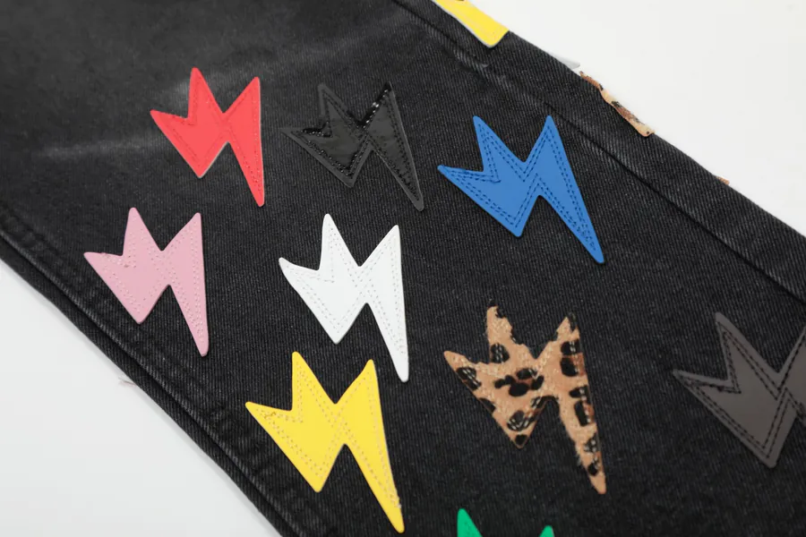 Amexnocap Color Flash Leather Patch Denim Jeans