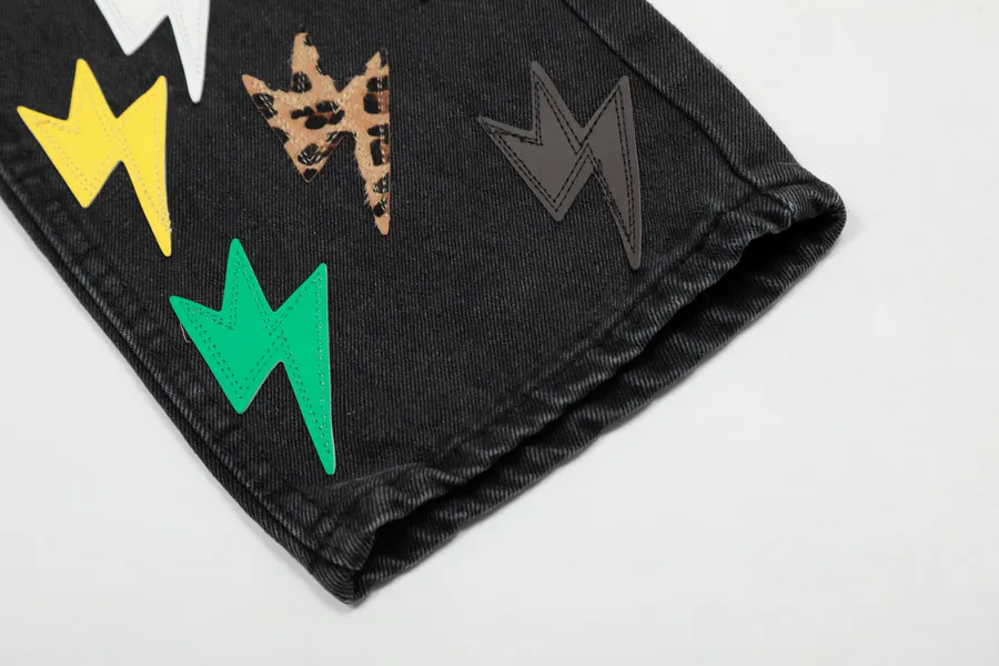 Amexnocap Color Flash Leather Patch Denim Jeans