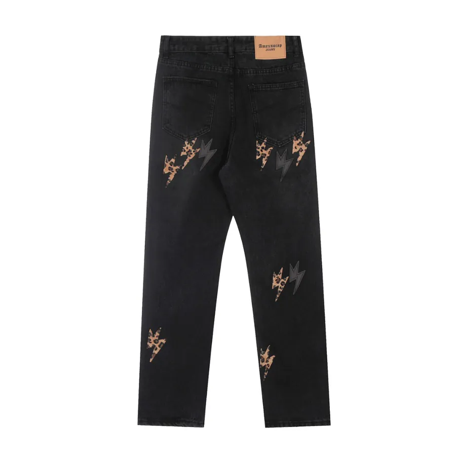 Amexnocap Leopard Print Custom Leather Patch Denim Jeans