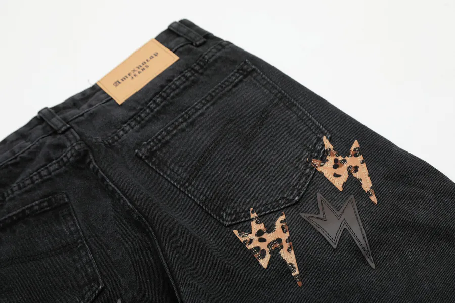 Amexnocap Leopard Print Custom Leather Patch Denim Jeans
