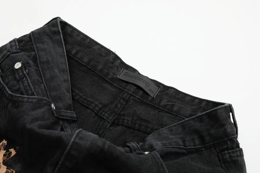 Amexnocap Leopard Print Custom Leather Patch Denim Jeans