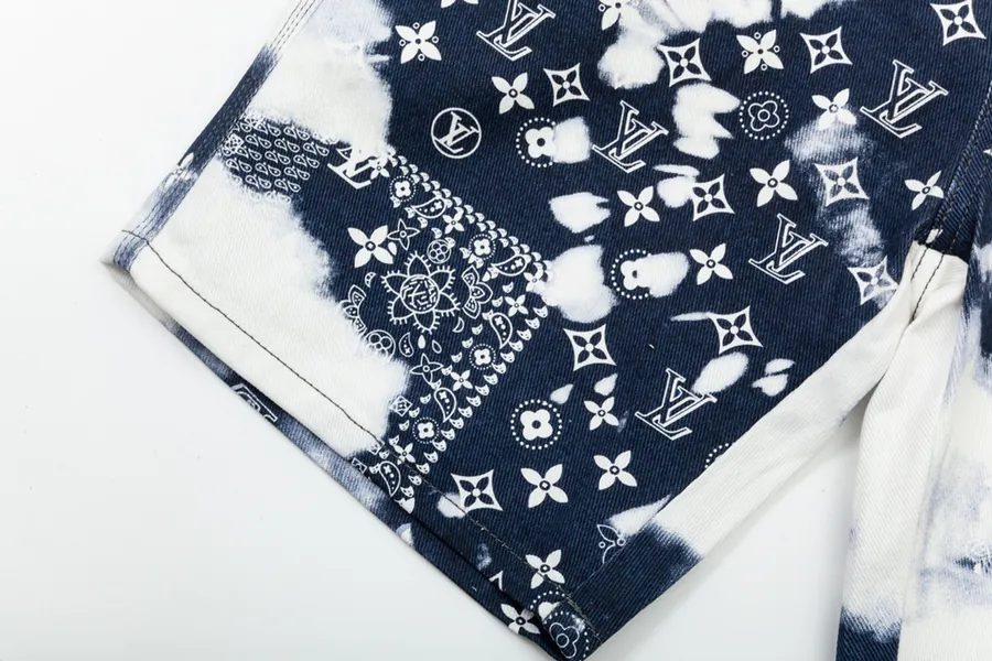 LV Summer 2025 Set Custom Four Leaf Clover Logo Denim Shorts