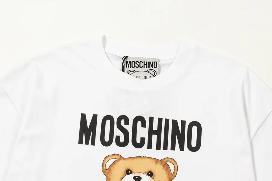 MOSCHINO Letter Print T Shirt with Bear Embroidery