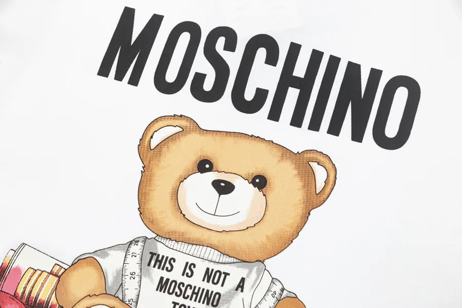 MOSCHINO Letter Print T Shirt with Bear Embroidery