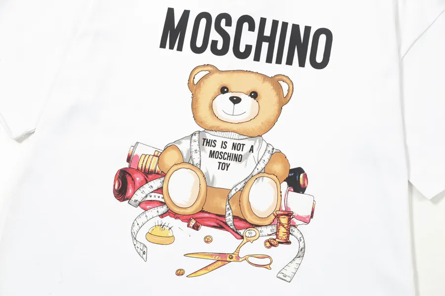 MOSCHINO Letter Print T Shirt with Bear Embroidery