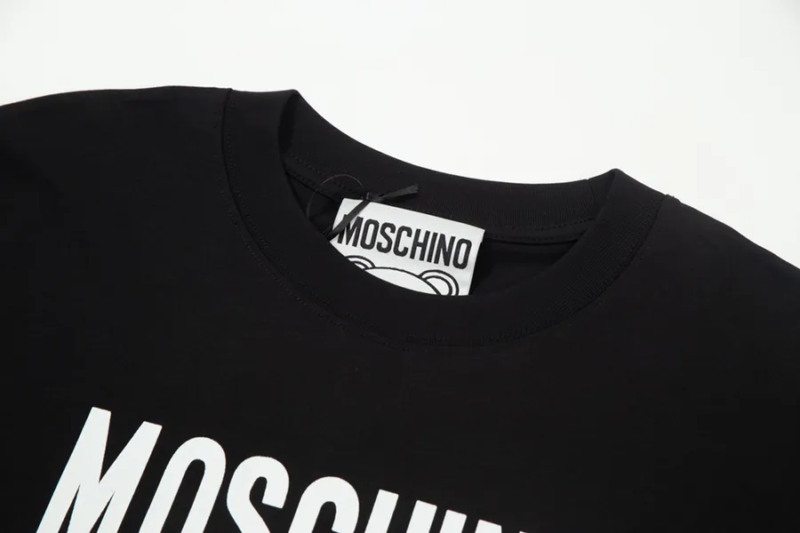 MOSCHINO Letter Print T Shirt with Bear Embroidery