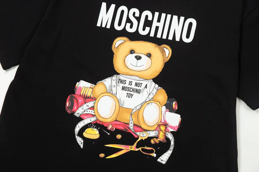 MOSCHINO Letter Print T Shirt with Bear Embroidery