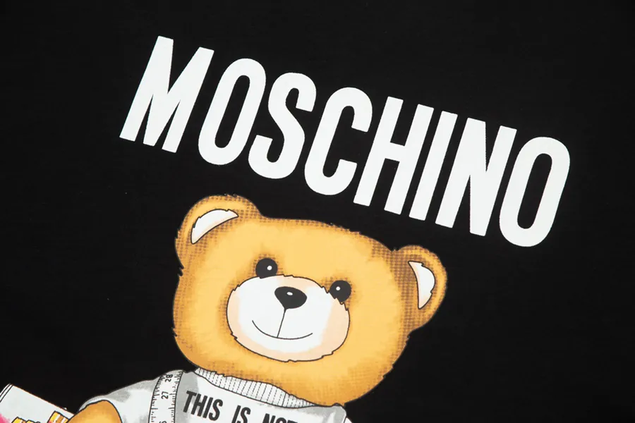 MOSCHINO Letter Print T Shirt with Bear Embroidery