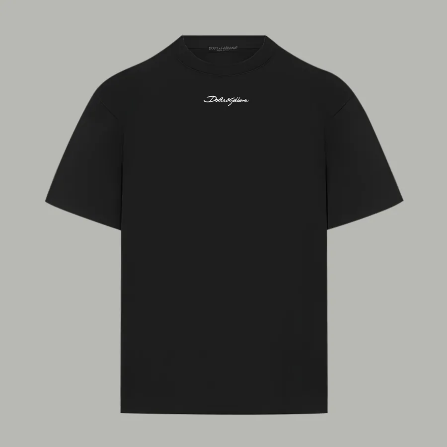 Dolce & Gabbana Classic Letter Grained Logo Print Double Silk Cotton Short Sleeve