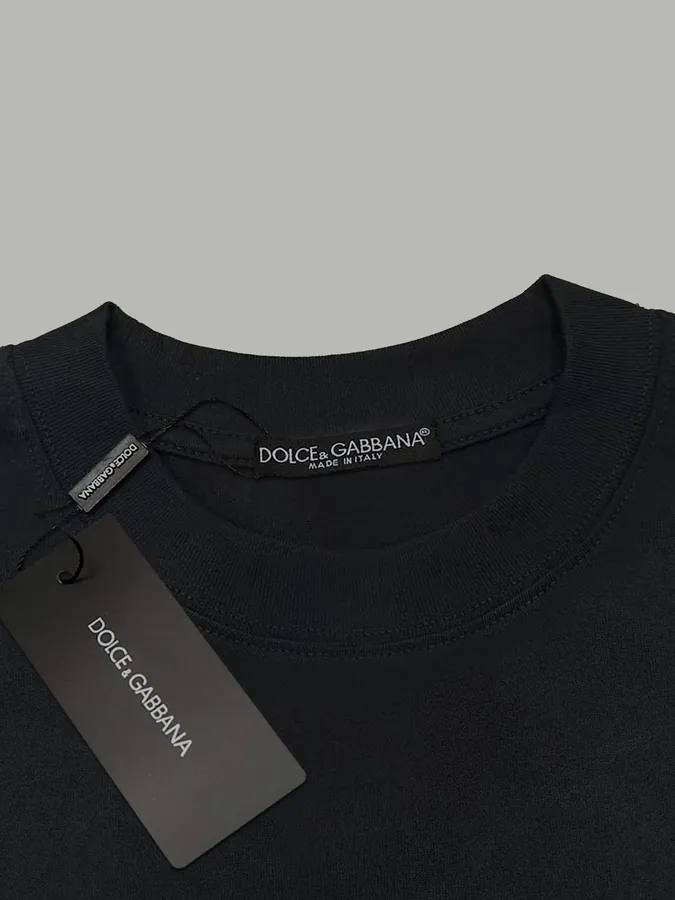 Dolce & Gabbana Classic Letter Grained Logo Print Double Silk Cotton Short Sleeve