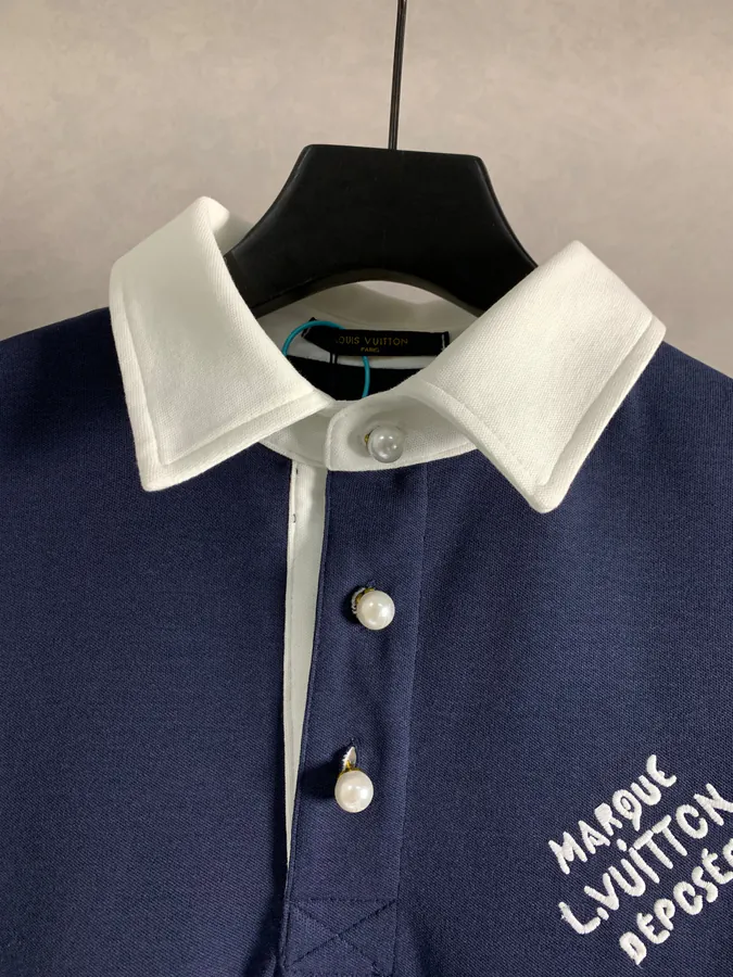Louis Vuitton Letter Embroidery Contrast Polo Shirt