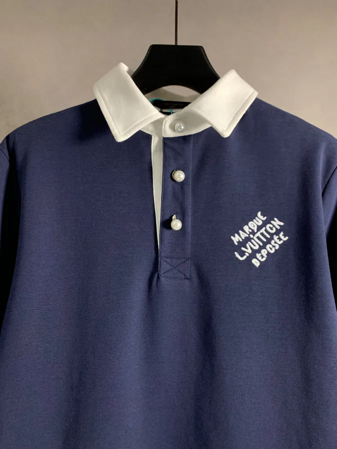 Louis Vuitton Letter Embroidery Contrast Polo Shirt