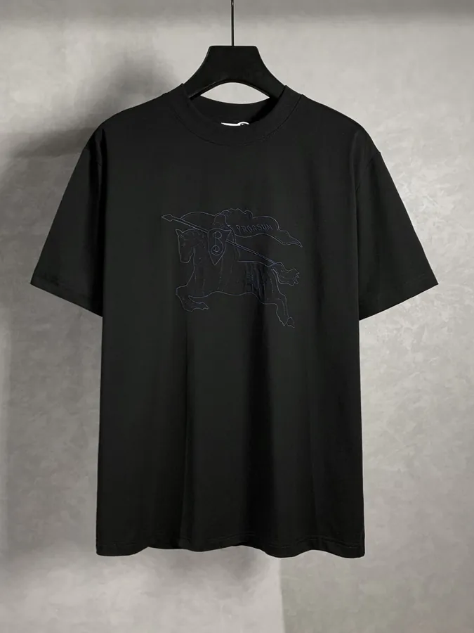 Burberry Barbour Stripe Embroidered Round Neck Short Sleeve T Shirt, XS S M L
