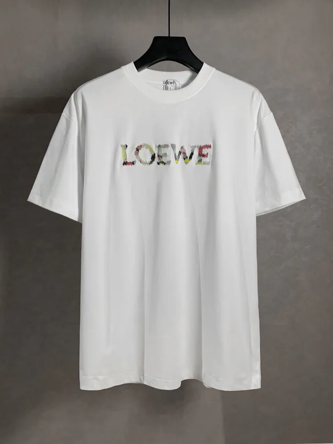 LOEW ROYCE New Collection Canvas Painted Embroidered Round Neck T Shirt