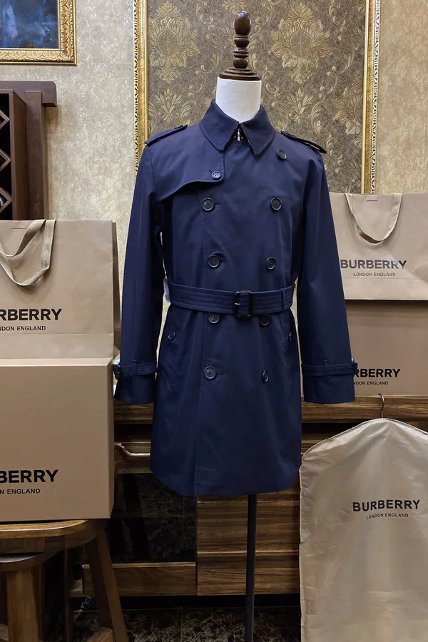 Burberry桑德林汉姆系列 Navy Blue Men's Medium Length Overcoat
