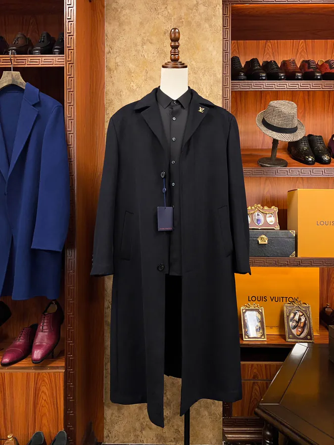 Luxury Men's Long Coat 1V Luggage Brand