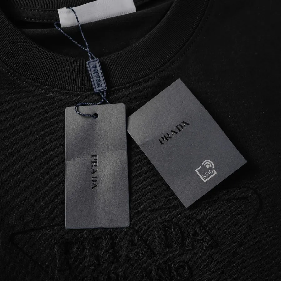 PRAD@· Unisex Oversized Bag with Grained Calfskin and Graphic Border