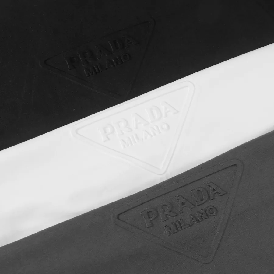 PRAD@· Unisex Oversized Bag with Grained Calfskin and Graphic Border