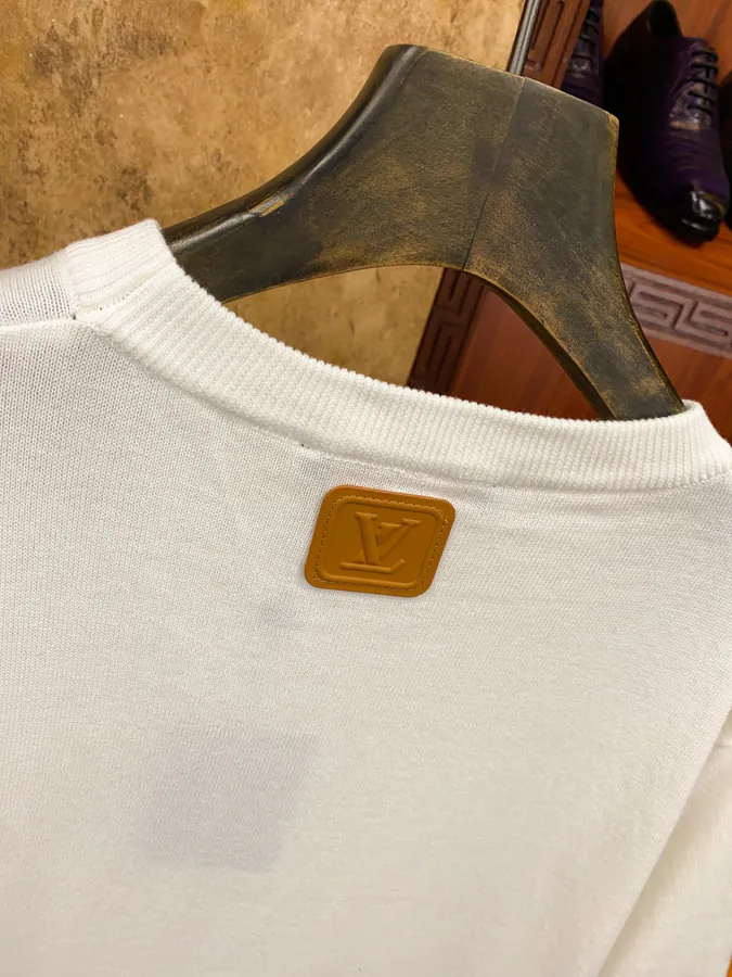 LV Vers Logo Embossed Leather Patch Knit Short Sleeve