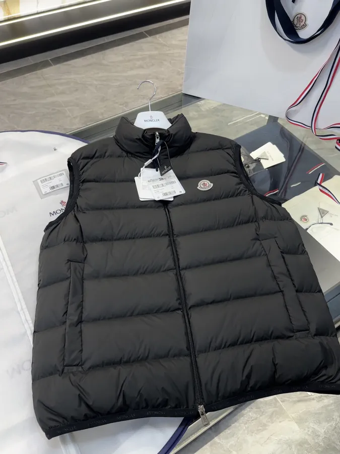 Moncl Contrin Men's Down Vest with Stand Collar