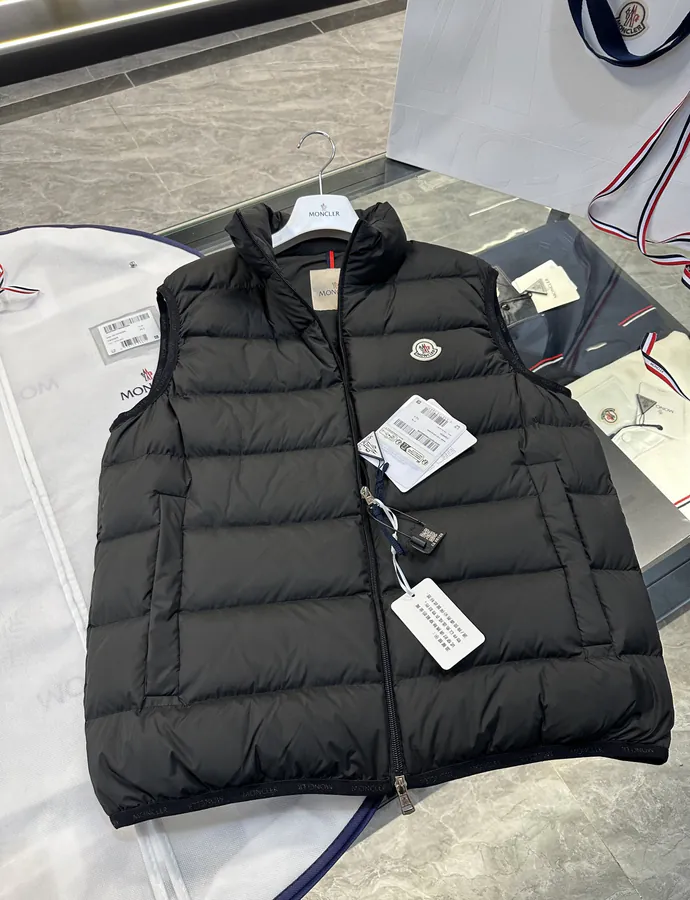 Moncl Contrin Men's Down Vest with Stand Collar