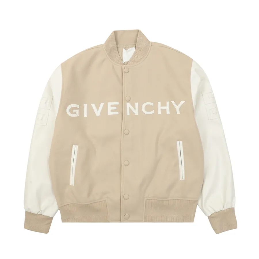 GVC New Color Embroidered Letter Leather Panel Wool Blend Baseball Jacket