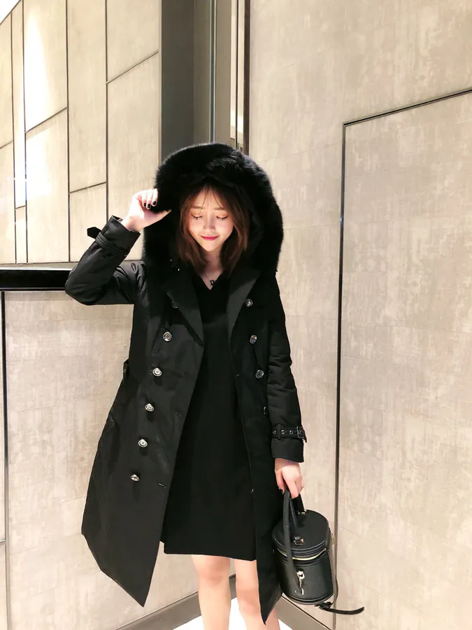 Burberry Women's Winter Coat with Oversized Fox Fur Trim