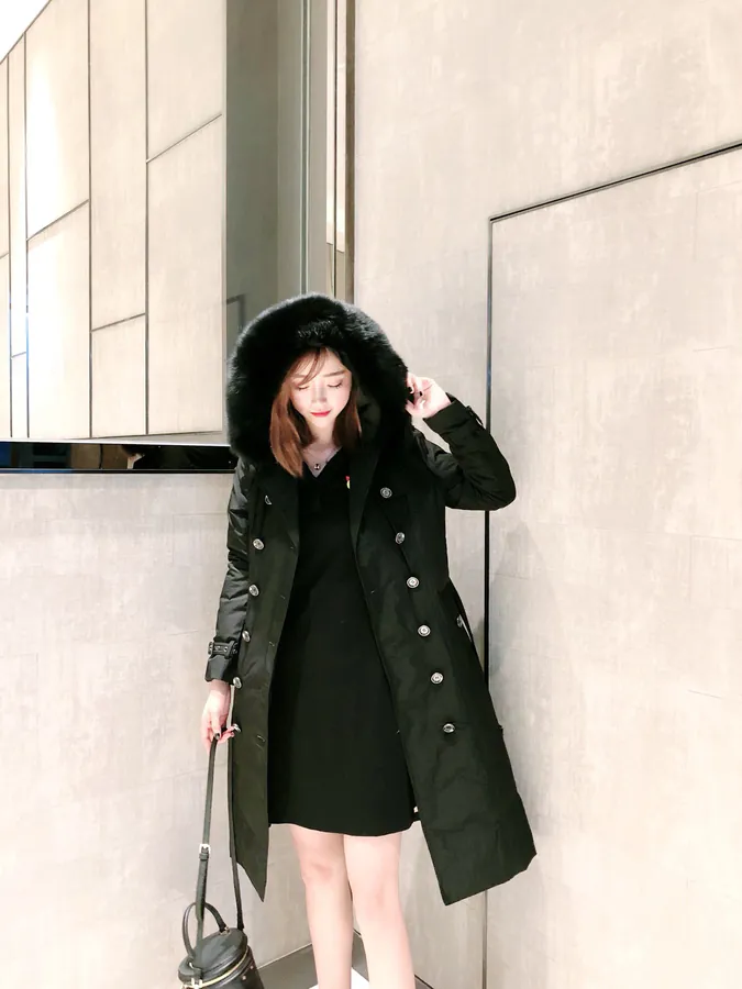 Burberry Women's Winter Coat with Oversized Fox Fur Trim