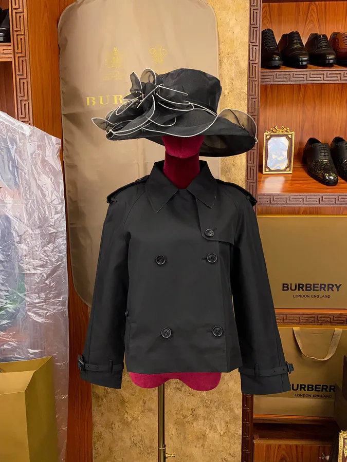 Burberry Short Trench Coat with Stand Collar
