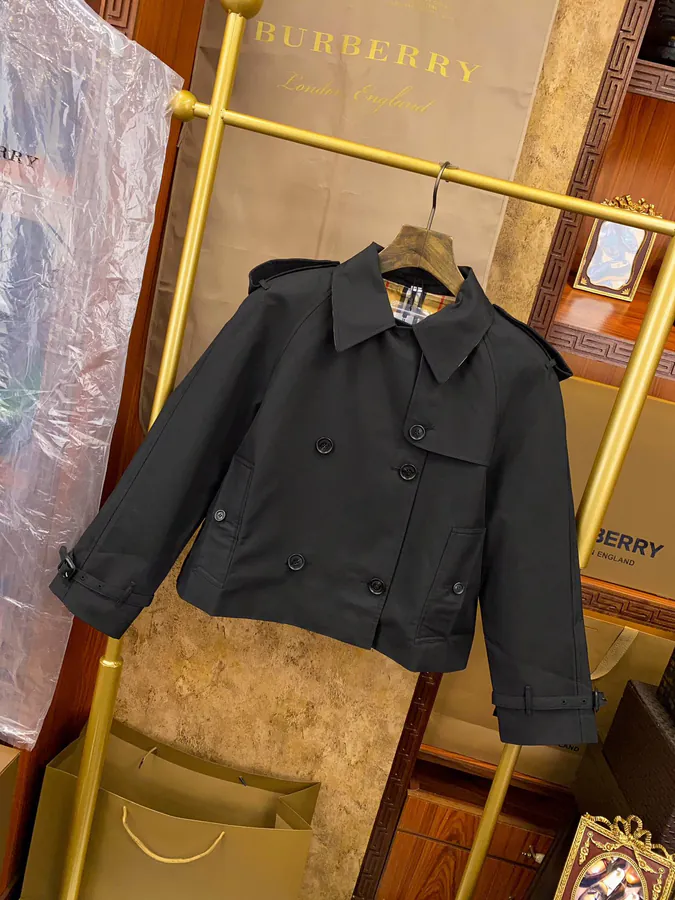 Burberry Short Trench Coat with Stand Collar