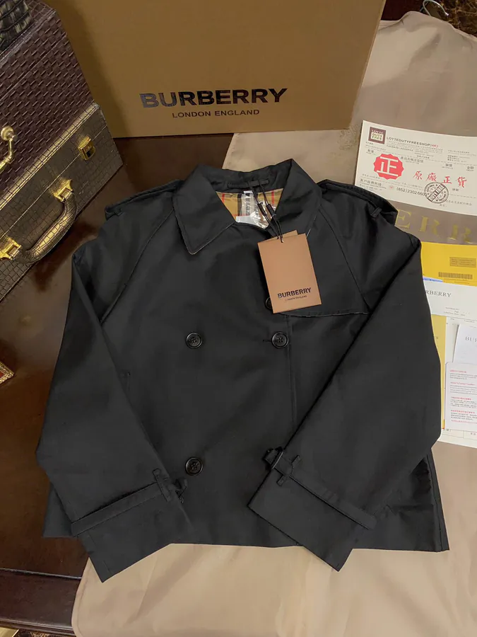 Burberry Short Trench Coat with Stand Collar