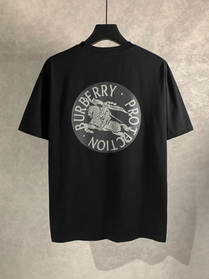 Burberry Barbour Round Neck Short Sleeve T Shirt, Loose Fit, Unisex