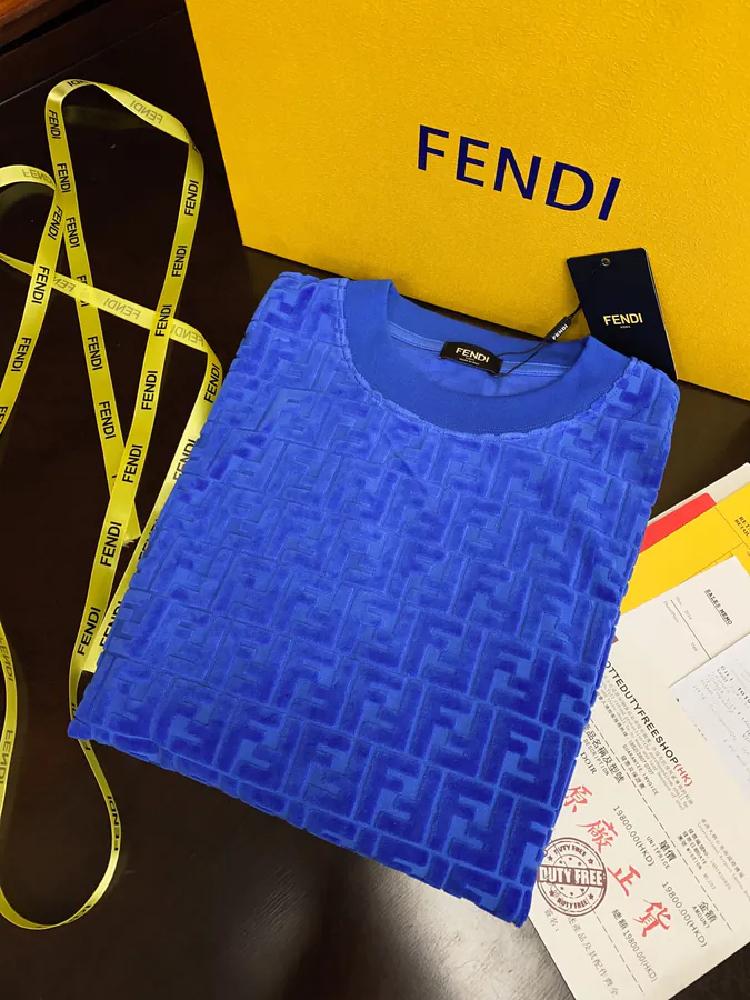 FEND Finery 2024 Spring Summer Velvet Print Casual T Shirt