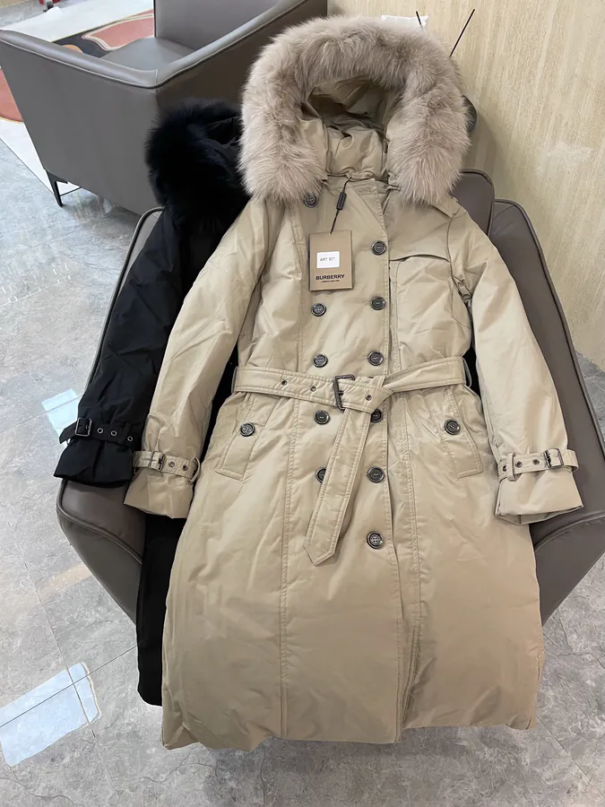 Burberry Women's Winter Coat with Oversized Fox Fur Trim