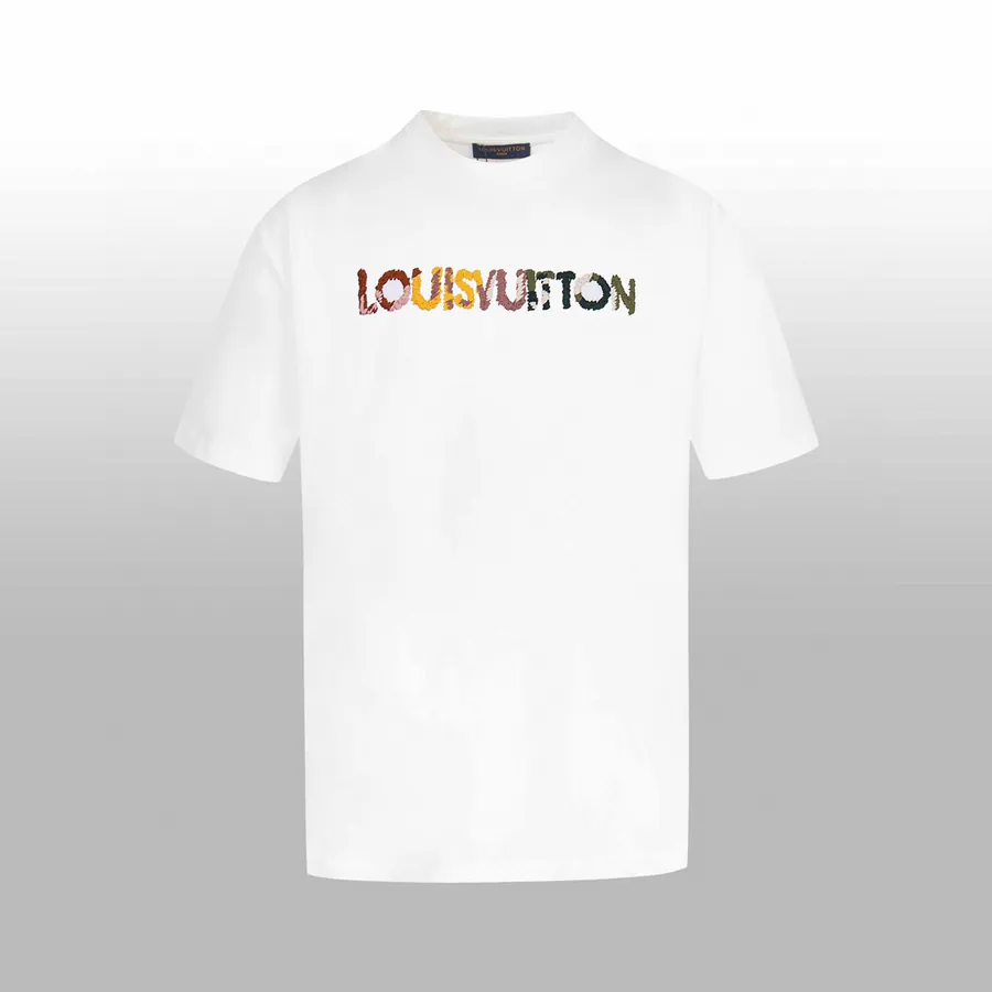 1V Leather Embroidered Logo情侣短T