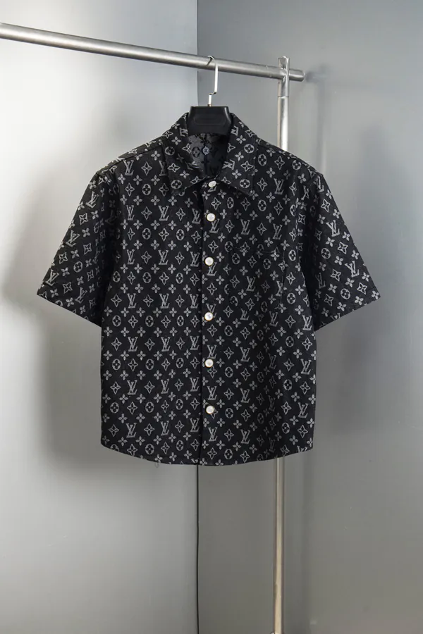1V Authentic Monogram Print Denim Shirt