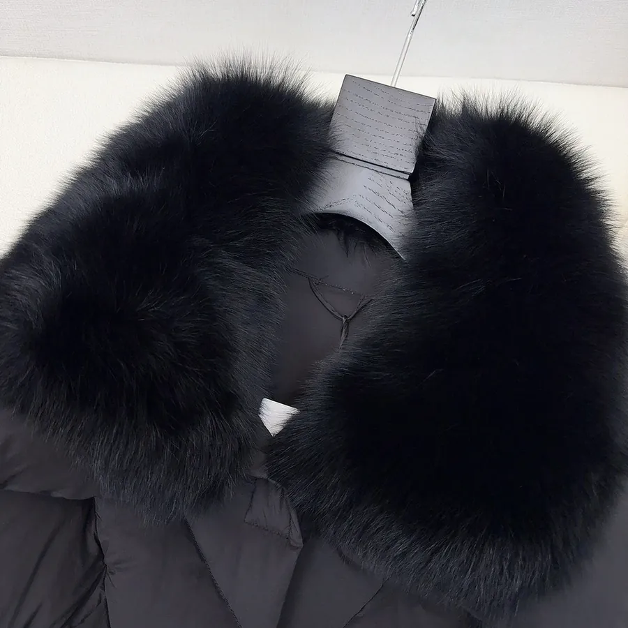 MaXMara Simple Hooded Fox Fur Long Down Coat with Dust Bag