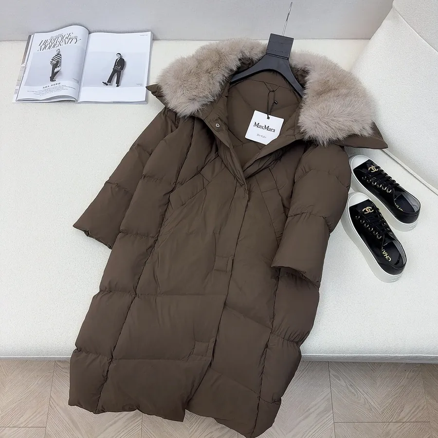 MaXMara Oversized Hooded Down Coat with Faux Fur Trim