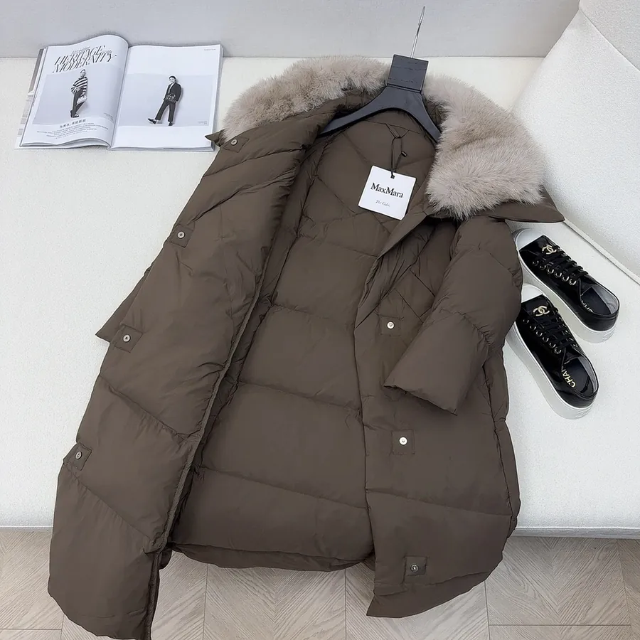 MaXMara Oversized Hooded Down Coat with Faux Fur Trim