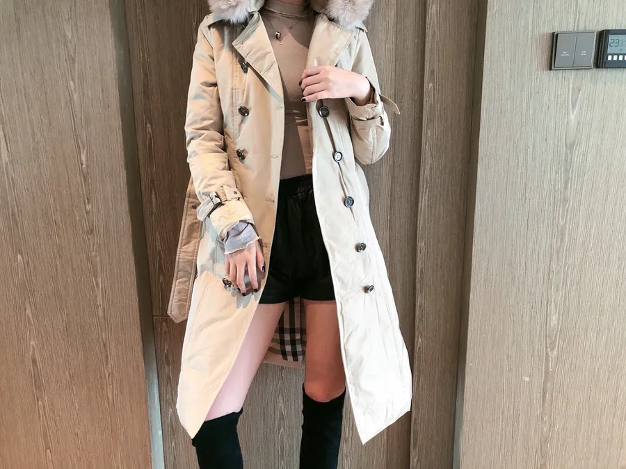 Burberry Women's Winter Coat with Oversized Fox Fur Trim