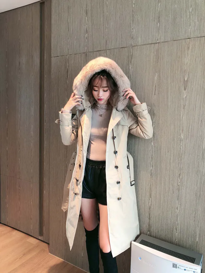 Burberry Women's Winter Coat with Oversized Fox Fur Trim